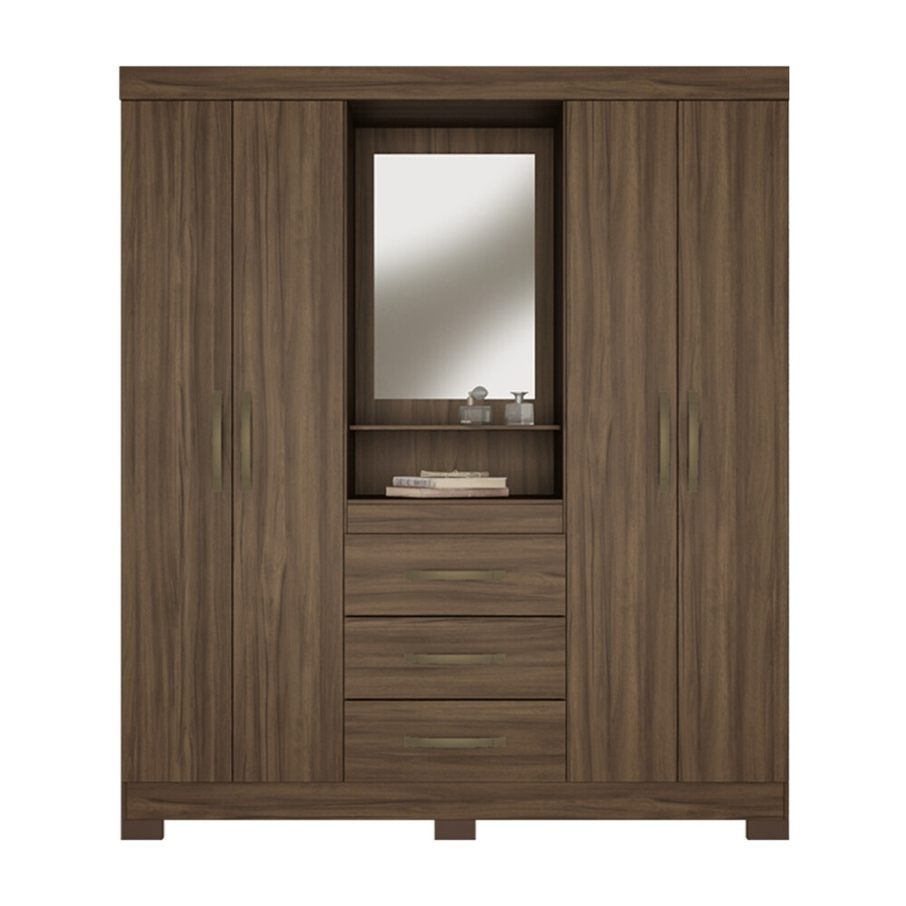 ROPERO 4 PUERTAS 3 CAJONES GUARDARROPA ARMARIO PLACARD CLOSET CON ESPEJO Y ESPACIO DE TOCADOR MARRON