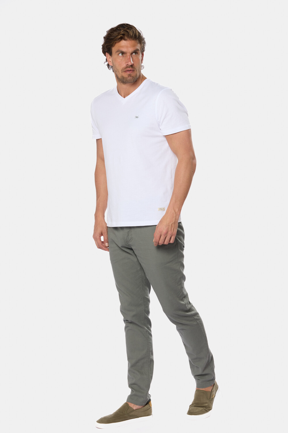 PANTALÓN DE LINO CON CINTURA ELASTIZADA Verde Oscuro