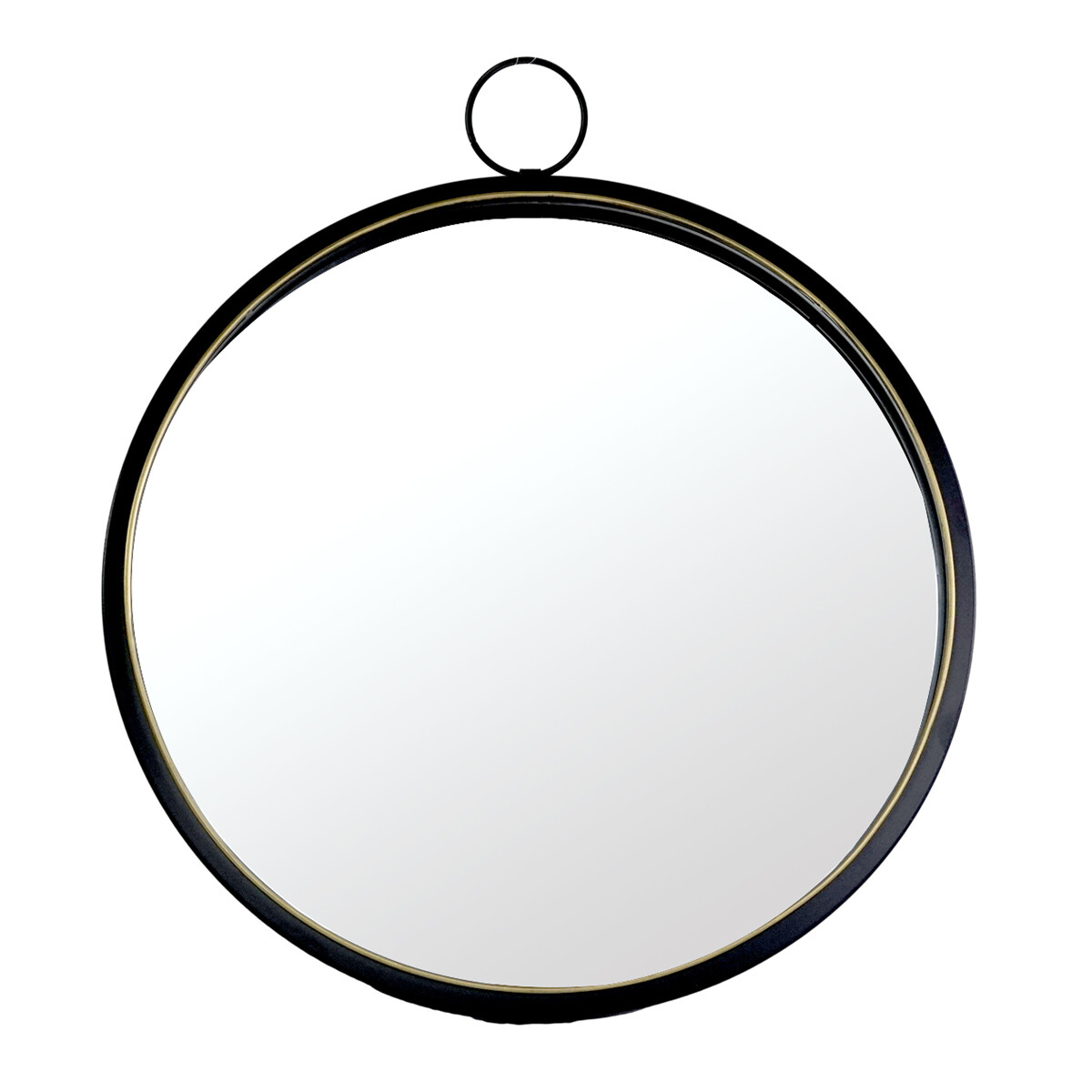 ESPEJO REDONDO 50CM MARCO METAL NEGRO C/DORADO 