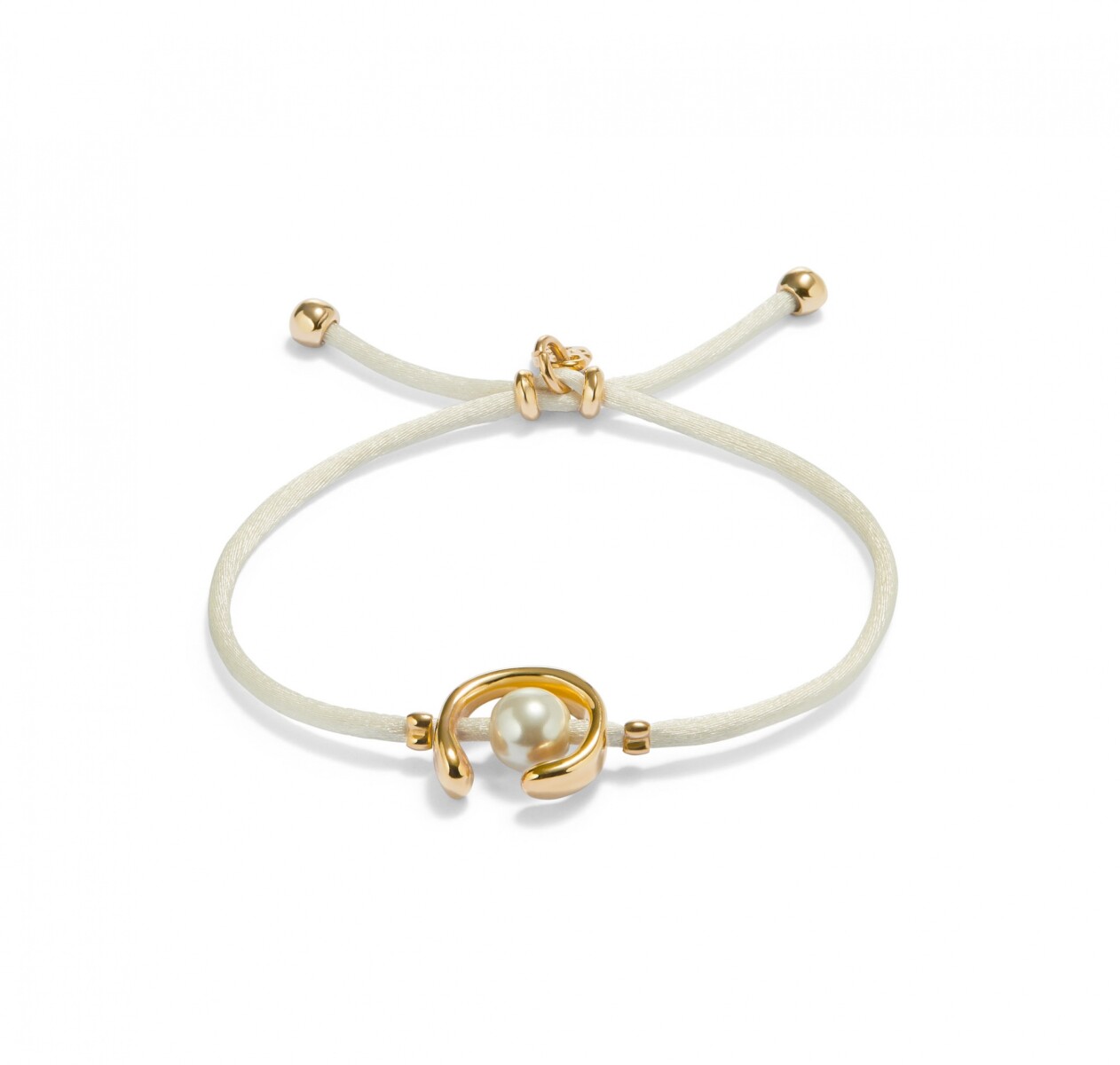 PULSERA DE HILO CREMA CON PERLA SHELL FORNITURA BAÑADA EN ORO 18K. - Pulsera 