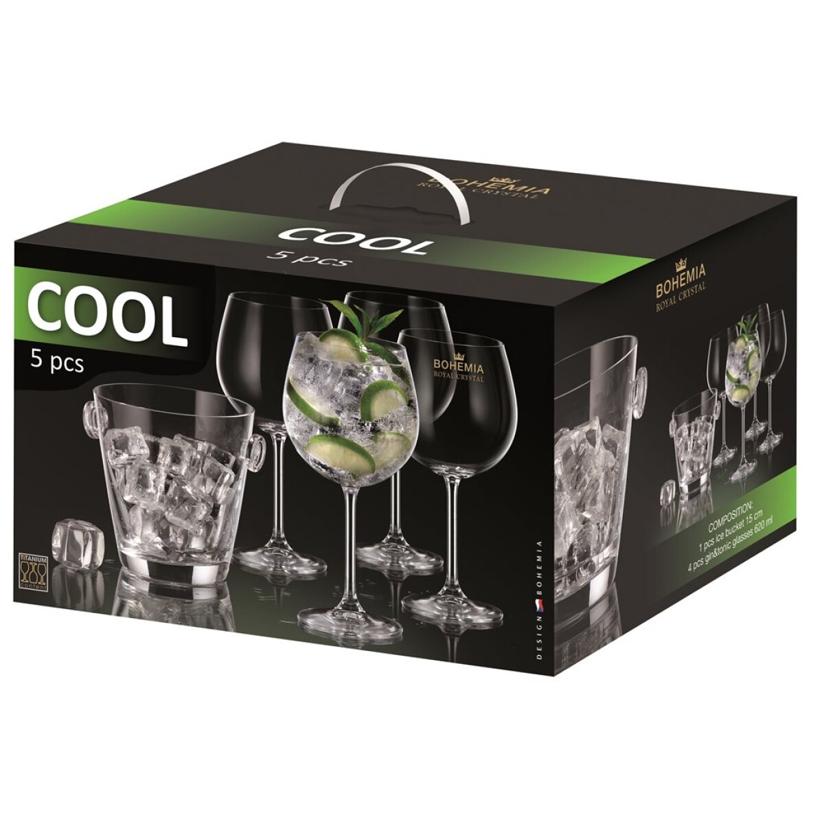 COOL SET 5PCS: HIELERA 14CM + 4xCOPA 620ML GIN TONIC 