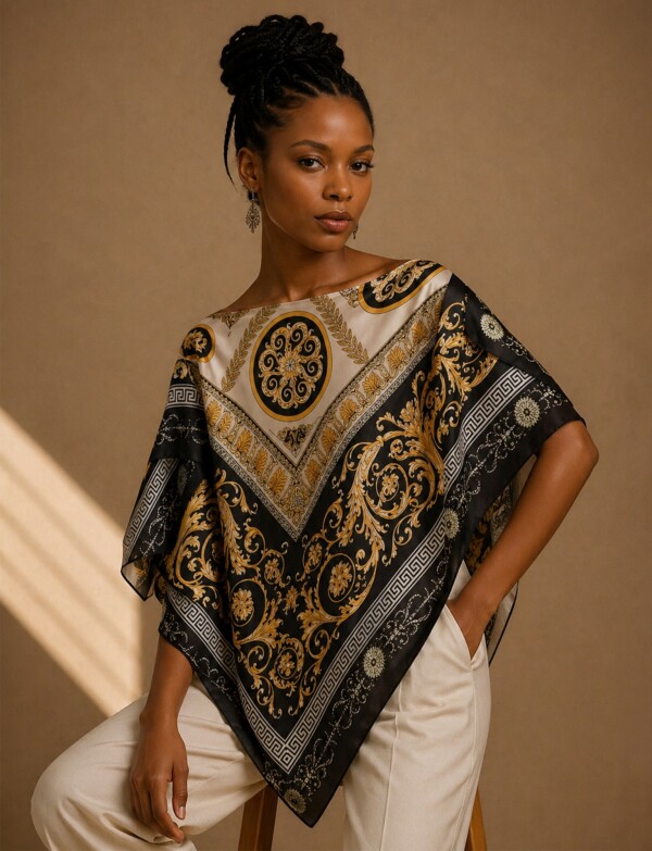Poncho Saten Arabescos MULTI/NEGRO