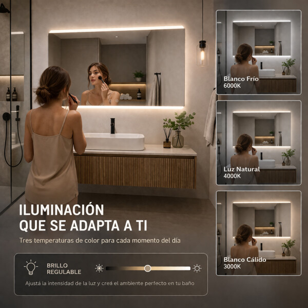 Espejo Led Rectangular Baño Led06 75 X 100 Cm Desempañador ESPEJO RECTANGULAR LED06 75X100