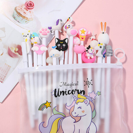 Set x 20 lapiceras Mochis Fibras Unicornio Estuche Esc005002-un