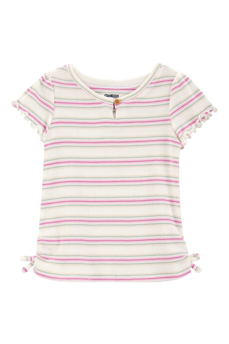 Remera de algodón acanalado, diseño a rayas Sin color