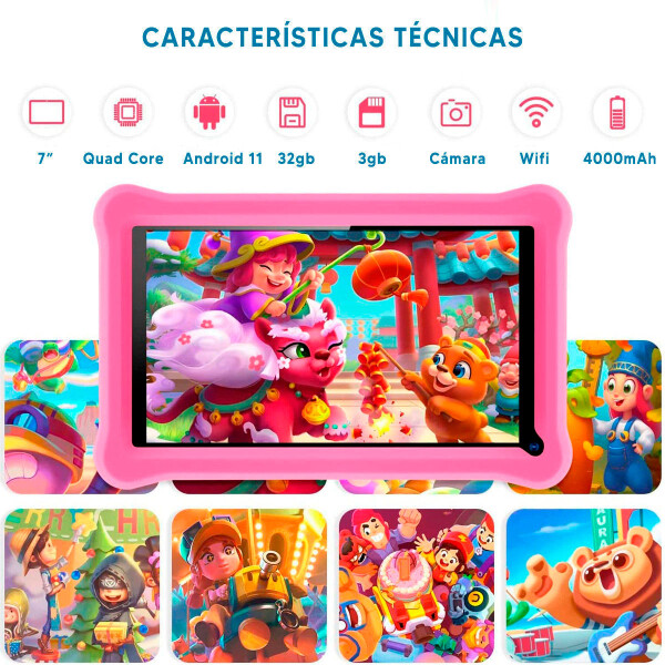 Tablet 7" Infantil Intouch 3/32 Gb Con Apps Y Juegos ROSADO