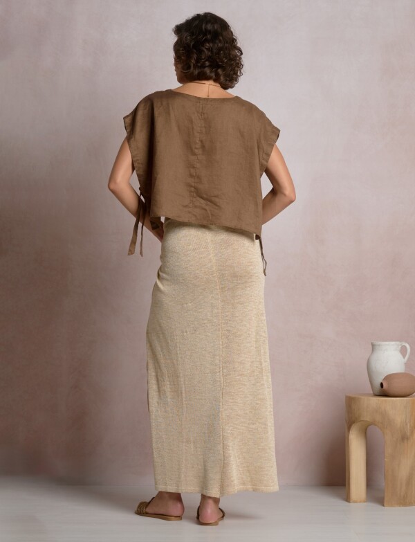 Blusa Holgada De Lino Con Ajuste Lateral MARRON