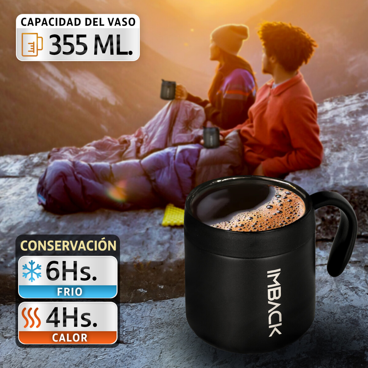 Taza Vaso Termico 355ml Tapa Asa Acero Inoxidable Doble Capa 