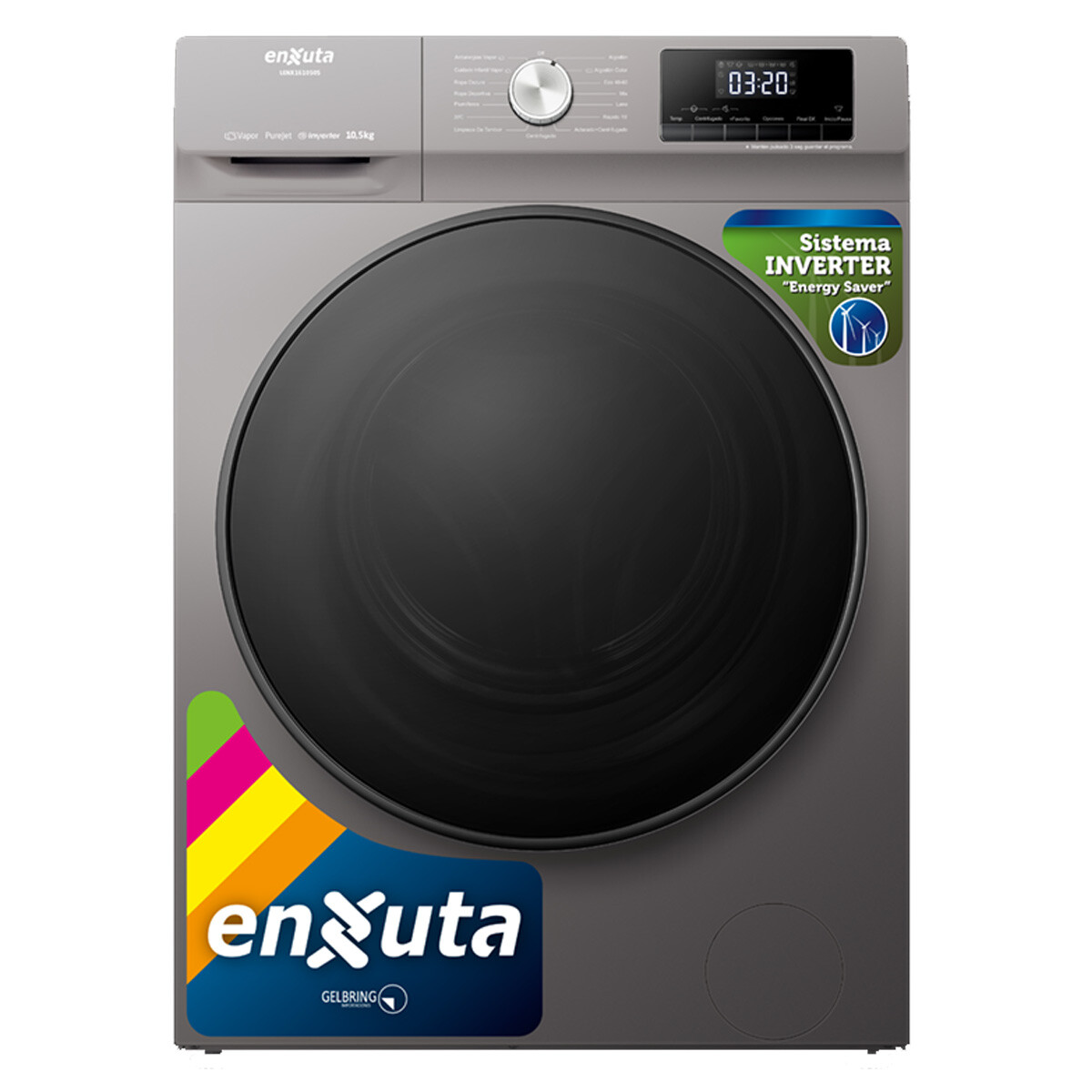 LAVARROPA AUTOMÁTICO ENXUTA INVERTER CARGA FRONTAL 10.5 KG TITANIUM 