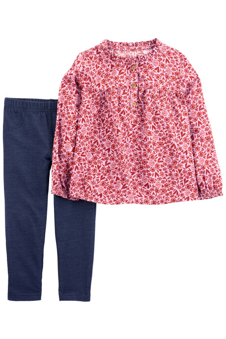 Set dos piezas, pantalón de algodón y blusa de viscosa Ecovero, diseño floral Sin color