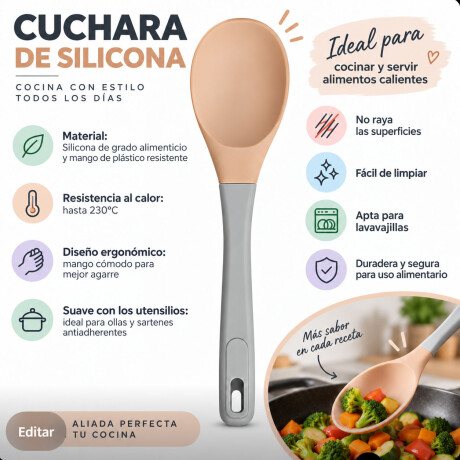 Cuchara de Silicona Antiadherente Cocina Calidad Premium Salmón