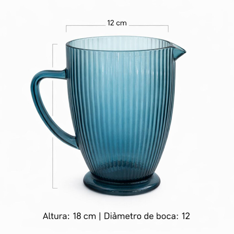 Jarra de Vidrio Labrada Diseño Elegante de Lineas Azul