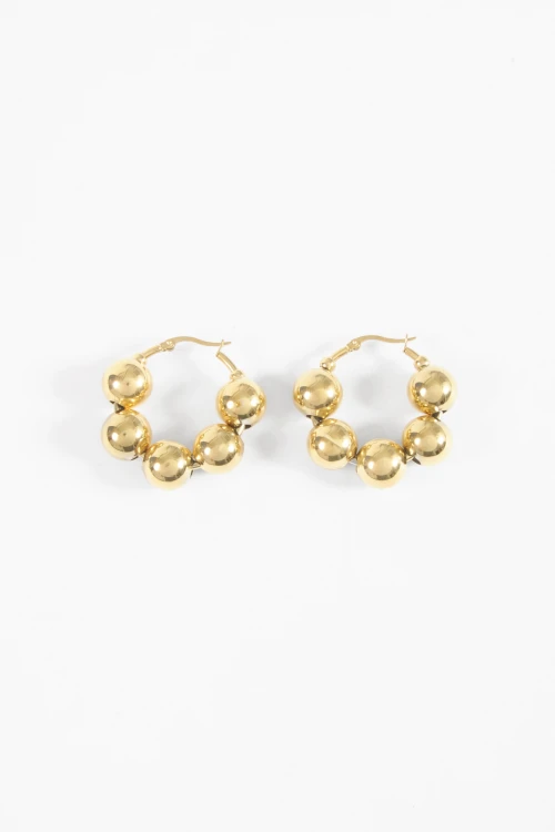 Aros acero pelotitas dorado