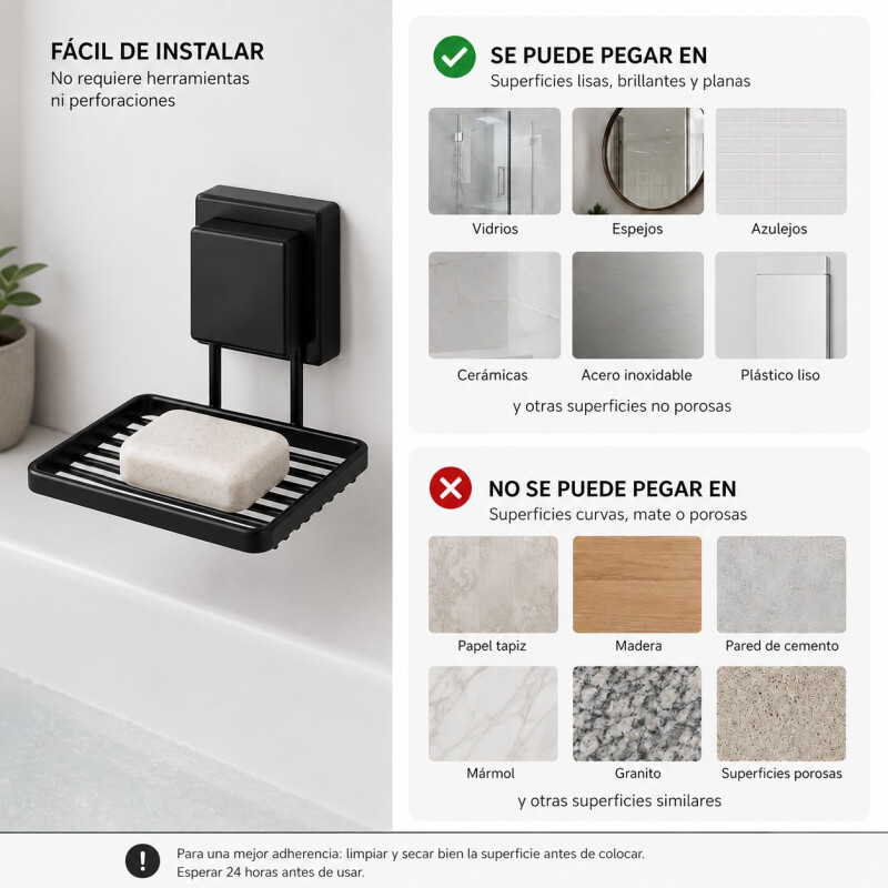 Jabonera con Ventosa en Acero de Carbono Future - Negro Jabonera con Ventosa en Acero de Carbono Future - Negro