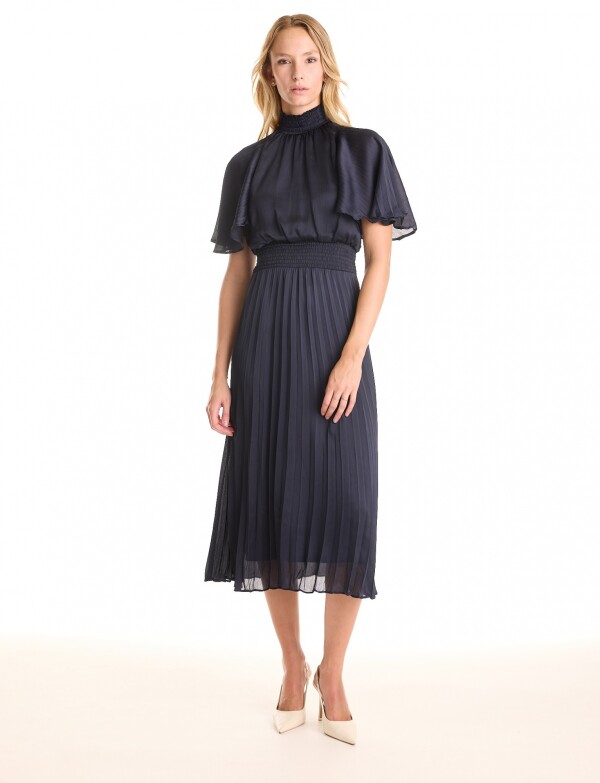 Vestido Saten Plisado MARINO