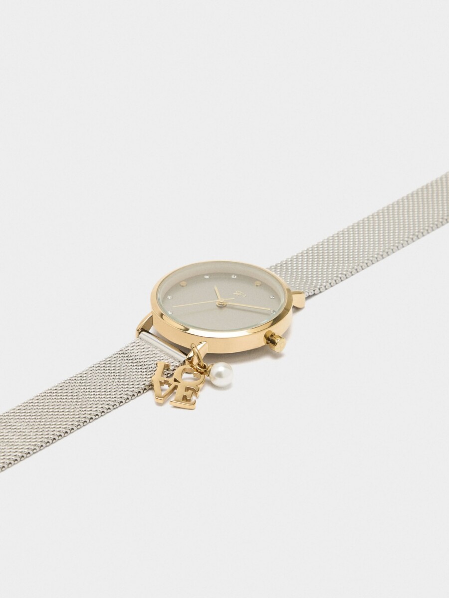 Reloj Bicolor De Punto Metálico Con Charm bicolor