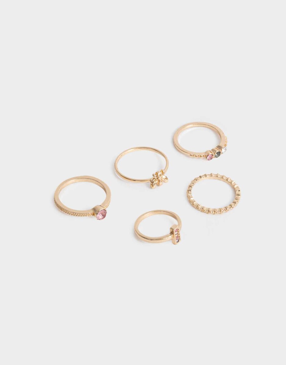 Set De Anillos Metal - Dorado 