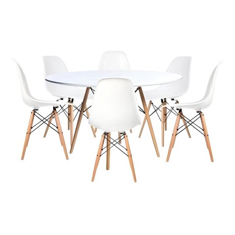Juego de comedor Con Mesa Circular de 120cm + 6 sillas Eames Blanco