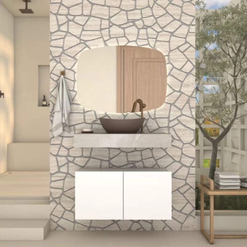 Mesada suspendida en porcelanato PERI 80 Beige Pulido y bacha de loza Mesada Suspendida En Porcelanato Peri 80 Beige Pulido Y Bacha De Loza