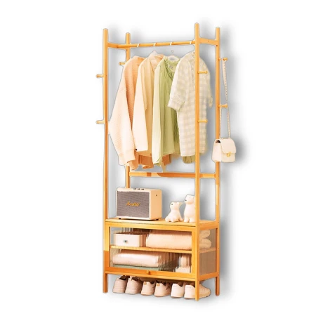 Perchero Bambu 70x32x170cm 3 Estantes Color Natural 318-22 NATURAL