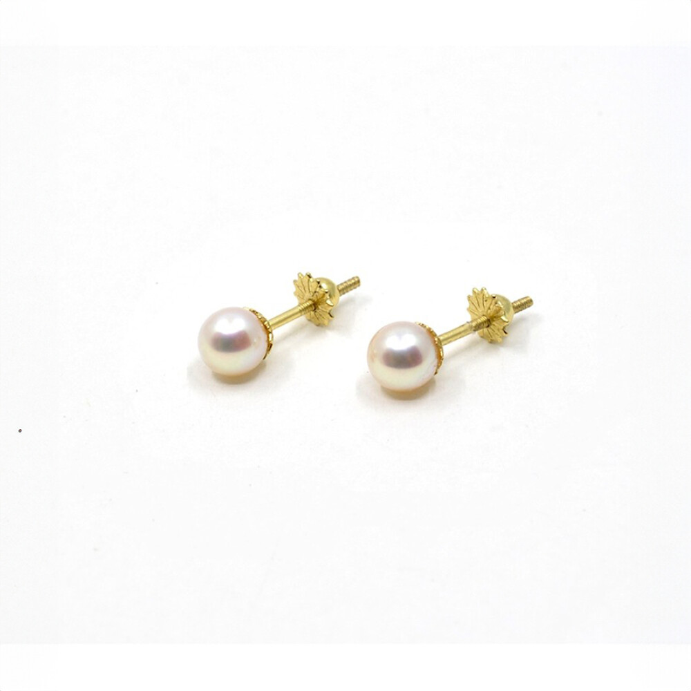 5.5 Mm Caravanas En Oro 18K Y Perlas De Cultivo 5.5 Mm Caravanas En Oro 18K Y Perlas De Cultivo