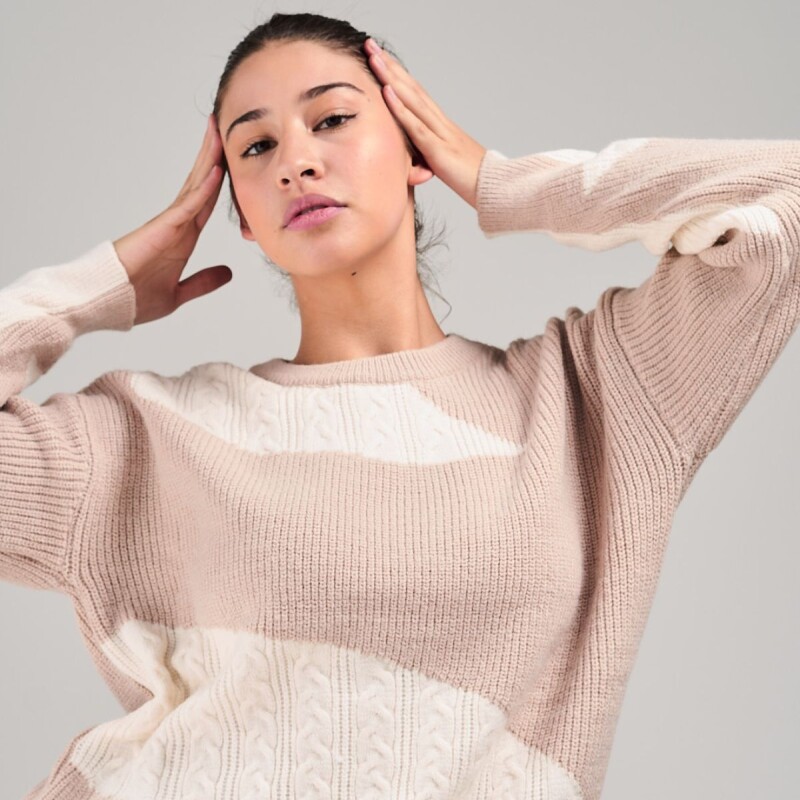 Buzo tejido Slowly Beige/rosa