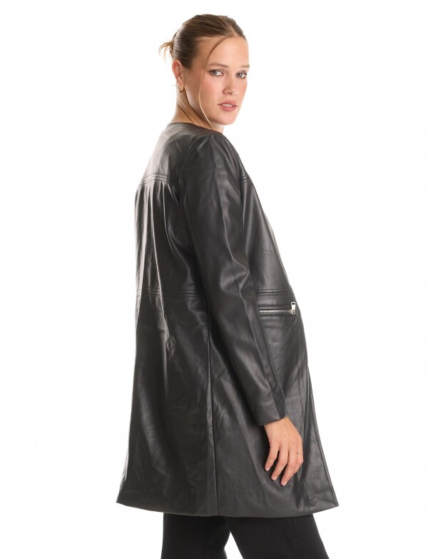 Chaqueta Eco Cuero Larga NEGRO