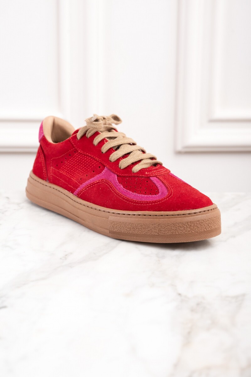 Zapatilla Gamuza Combinada Rojo