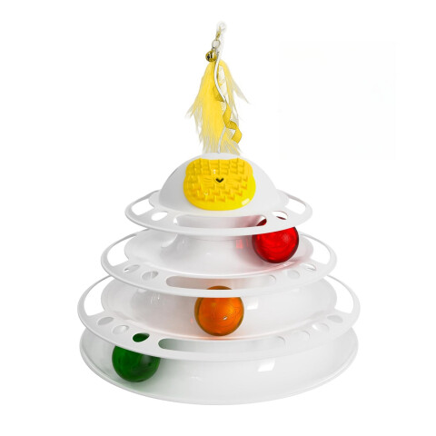 Jugete Interactivo Torre 4 Pisos Pelotas Gatos Pistas Color Variante Blanco