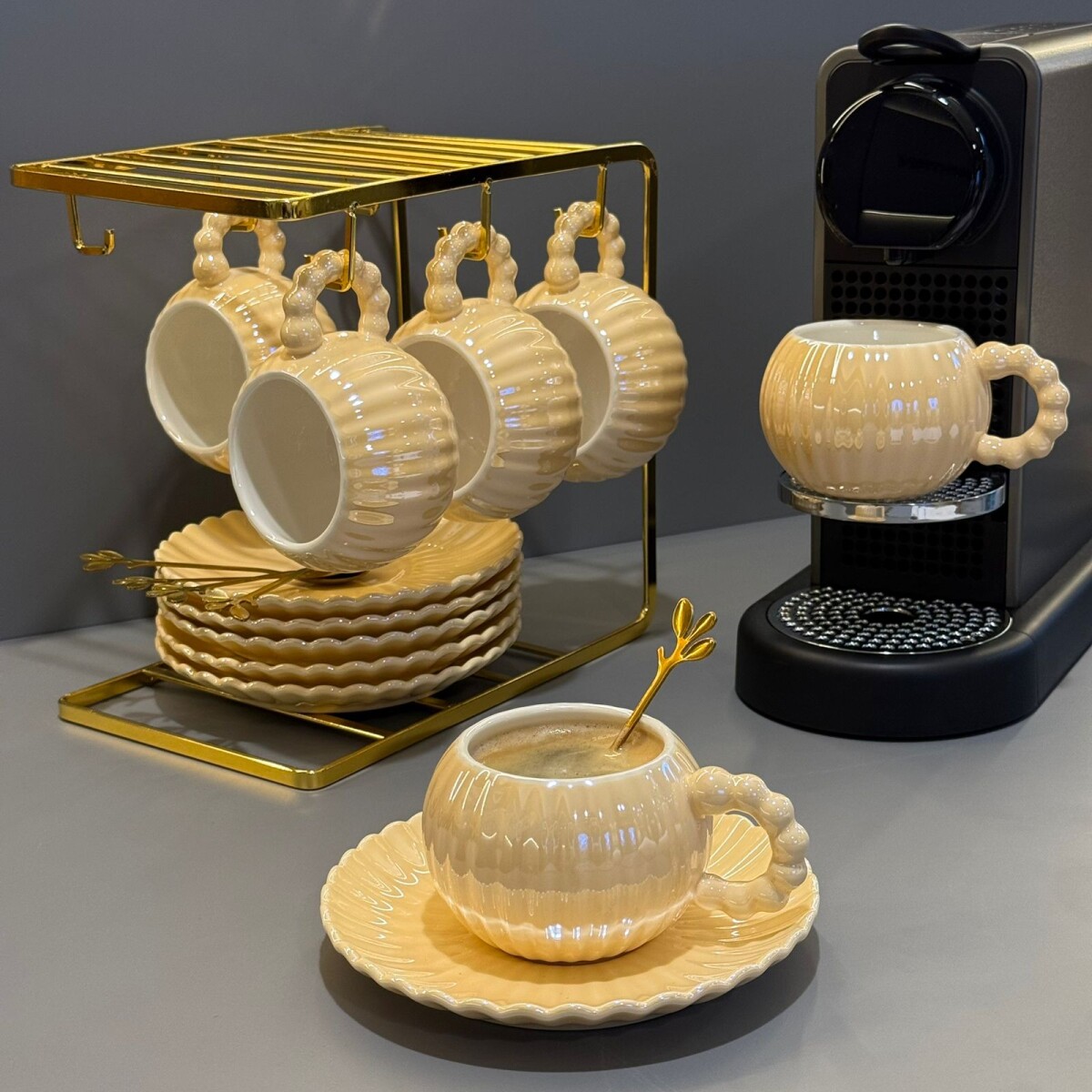 Juego De Café Con Soporte / Platillos / Cucharas 220ML 