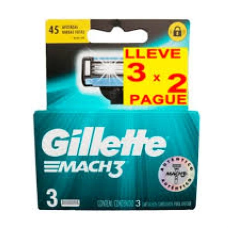 REPUESTO GILLETTE MACH3 LLEVE 3 PAGUE 2 UNIDADES REPUESTO GILLETTE MACH3 LLEVE 3 PAGUE 2 UNIDADES