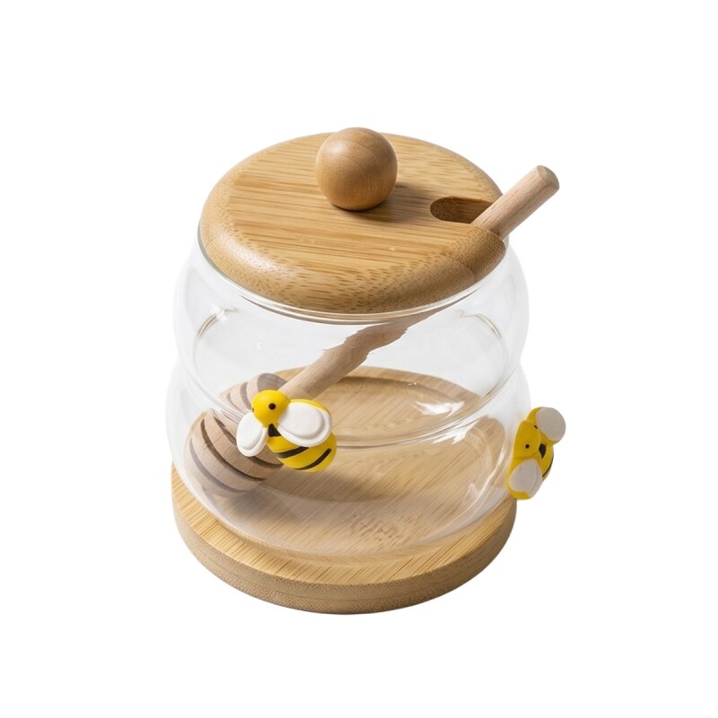 FRASCO VIDRIO P/MIEL C/CUCHARA/BASE 8.5X11CM Unica