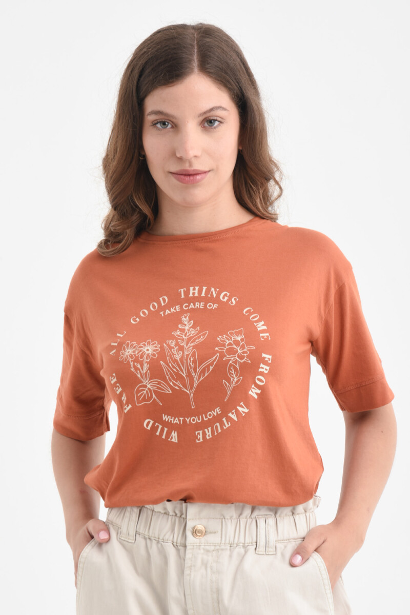 Camiseta manga corta estampada algodón orgánico Marrón