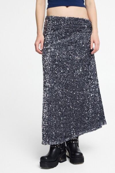 Falda midi de lentejuela Plata