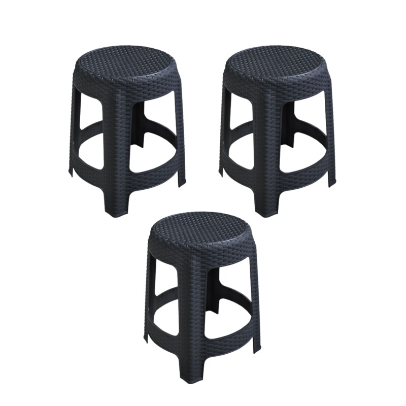 Set x3 Banqueta simil ratán NEGRO