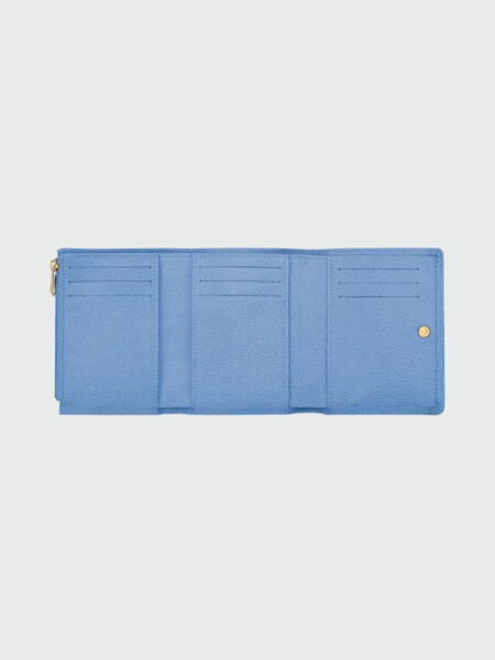 Longchamp -Billetera compacta de cuero, Le Foulonné Celeste