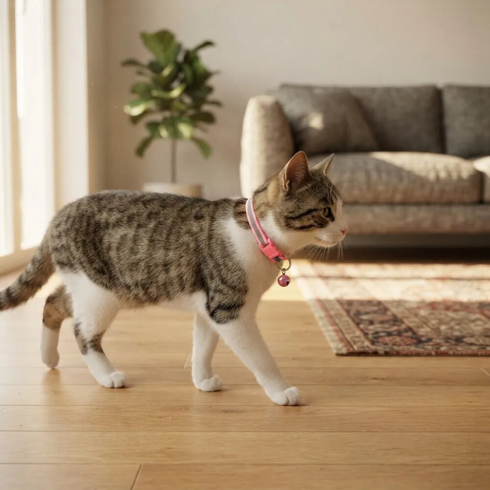 Collar Para Gato Ajustable Reflectivo Con Cascabel ROSA