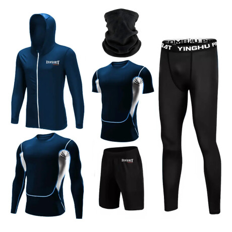 Conjunto Deportivo Termico X6 Psc Remera Calza Short Azul