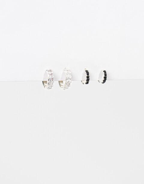 Aros Argollas Set Strass Set De Argollas Con Cubic Zirconia. - Plateado