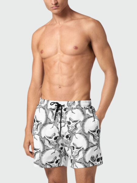 PHILIPP PLEIN - short de baño negro con calavera Blanco