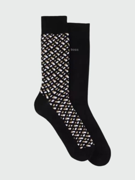 BOSS - Pack X 2 medias de algodón de longitud media, MONOGRAM Negro