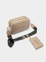 Bolso Bandolera Cierre Doble Y Colgante taupe