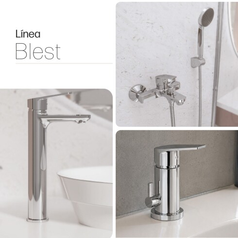 JUEGO DE GRIFERIA LAVATORIO ALTO DUCHA BIDET BRILLO BLEST CROMO