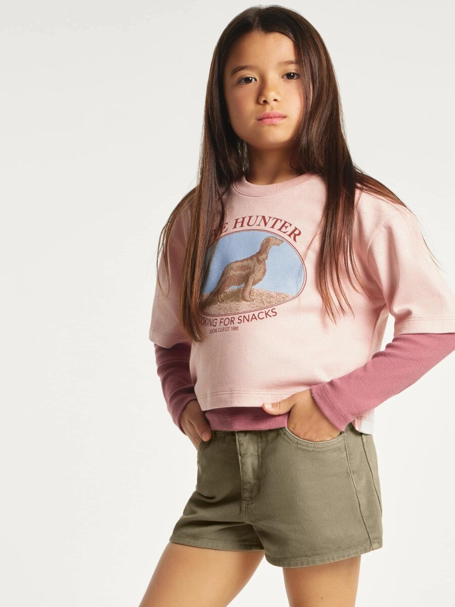 CAMISETA INFANTIL MODELO OVERSIZED CON ESTAMPA - ROSA 
