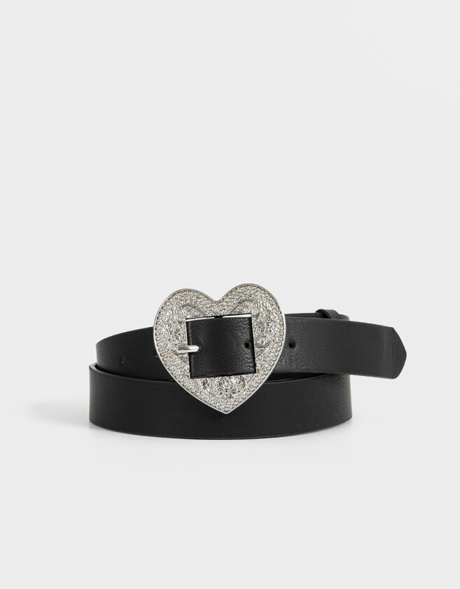Cinturones y Fajas Boho Cinturón Hebilla Corazón - Negro