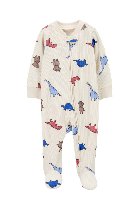 Pijama una pieza de algodón térmico, con pie, diseño dinos Sin color