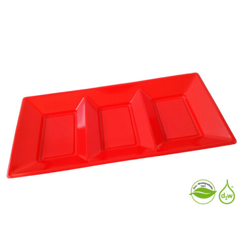 Bandeja Biodegradable Rectangular x3 Unidades Rojo