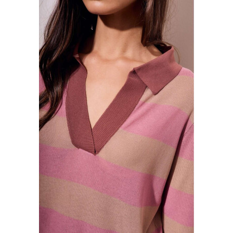 Sweater Polo Rayado Rosa