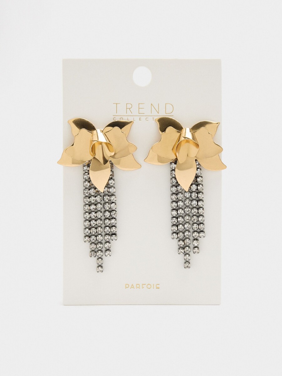 Pendientes Maxi Flor Con Cristales dorado