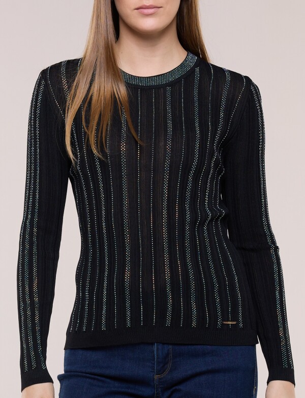 Blusa De Punto Ajusta Con Detalles Tornasolados NEGRO